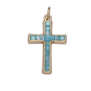 Blue Pearl Cross Charm