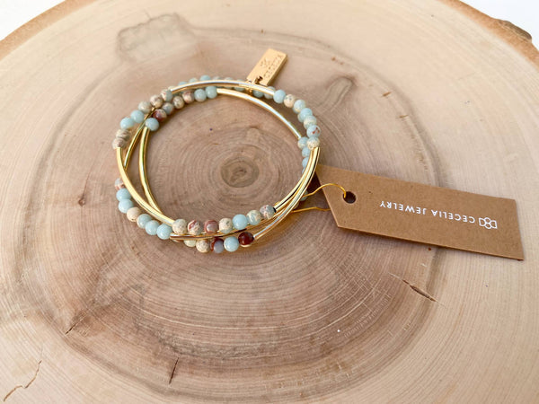 Peach Agate Triple Wrap Bracelet