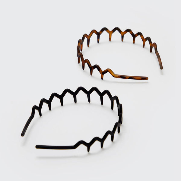 Black/Tort Plastic Zig Zag Headband 2pc