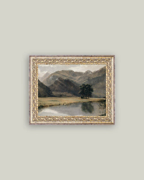 River Mountainscape Framed Antique Art: 10x8