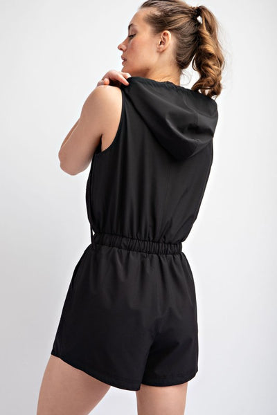 Summer Poly Stretch Woven Hoodie Romper