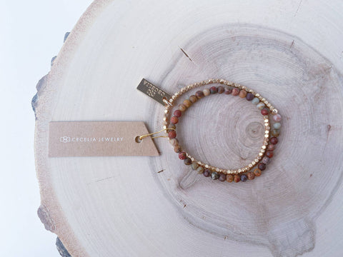 Beaded Red Creek Jasper Double Wrap Bracelet