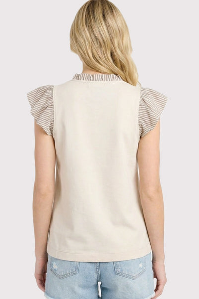 Frilled Neck Button Down Scuba Top