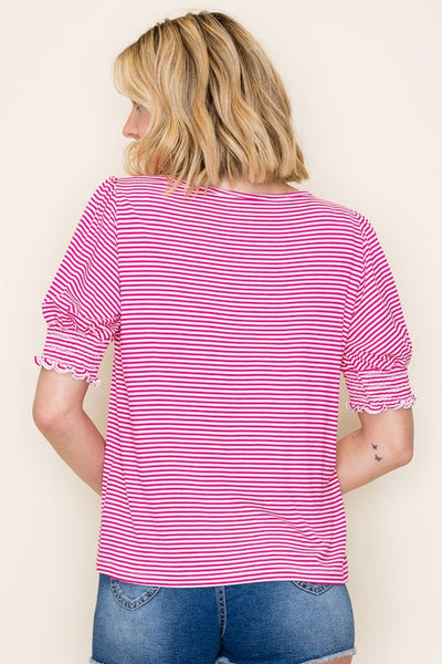 Jenny Smocked Hem Pinstriped Top