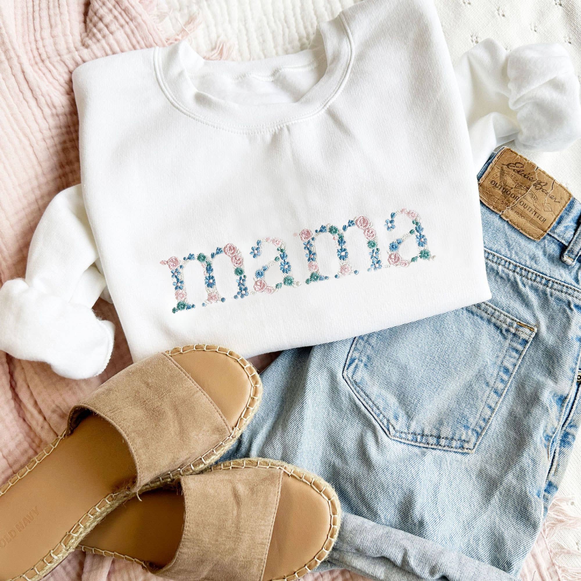 Oatmeal Floral Mama Embroidered Crewneck Sweatshirt