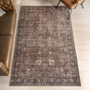 Bayberry Spill Proof Vintage Machine Washable Area Rug: Brown / 3' x 5'