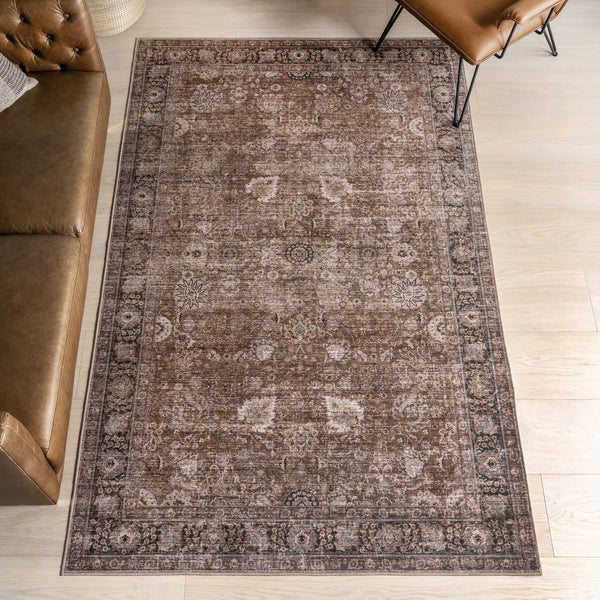 Bayberry Spill Proof Vintage Machine Washable Area Rug: Brown / 3' x 5'