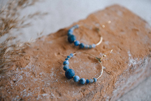 Private Label Genuine Gemstone and Gold-Plated Hoop Earring : African Turquoise
