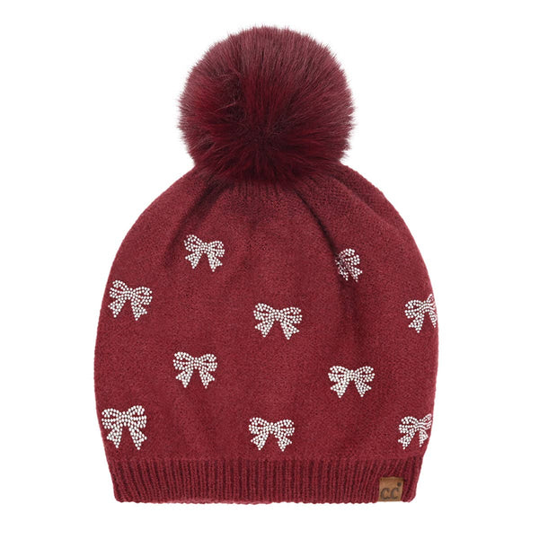 Rhinestone Bow Beanie