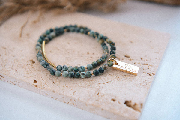 Genuine Gemstone and Gold Double Wrap Bracelet: Blue Sodalite