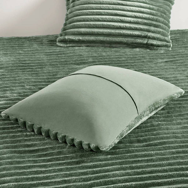 300GSM Fluffy Ribbed Plush Comforter Set,Green: King/Cal King