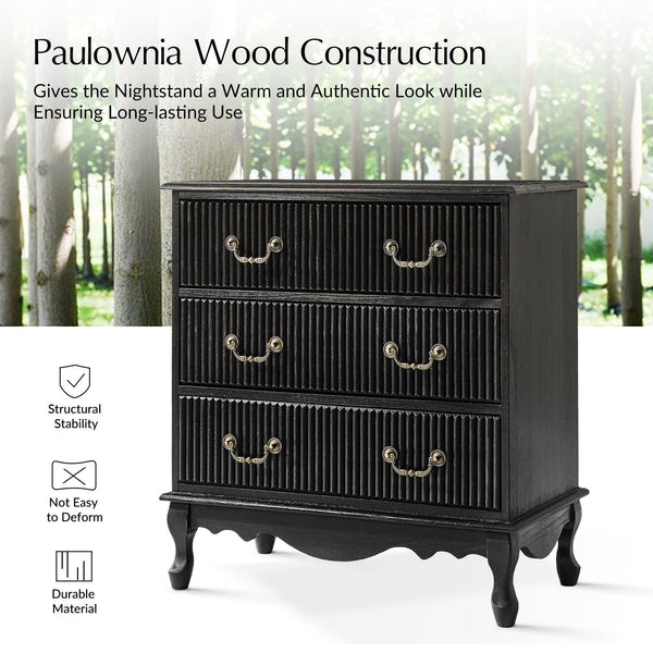 Cedar 3-Drawer Nightstand: Charcoal