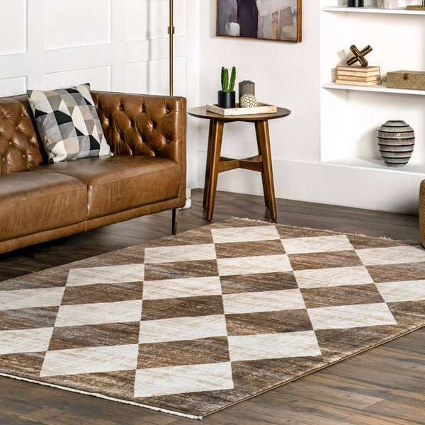 Meline Checkered Fringe Area Rug: Beige / Rectangle / 8' x 10' 2"