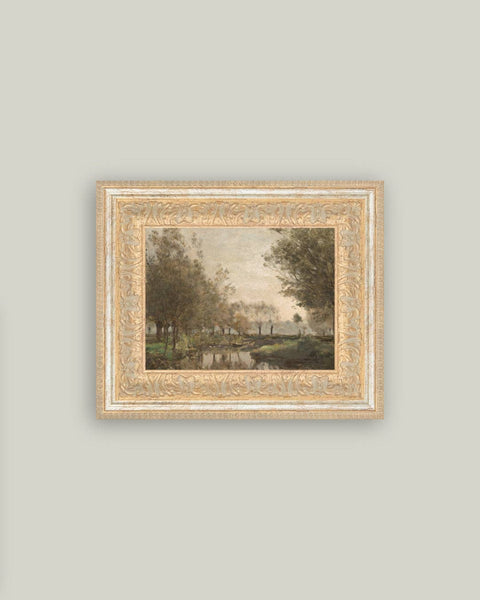 The Creek Framed Antique Art: 9x7