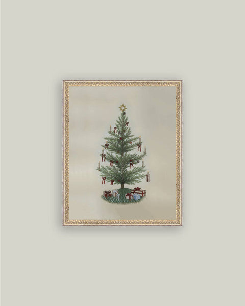Vintage Tree with Bows Framed Antique Art: 12x16