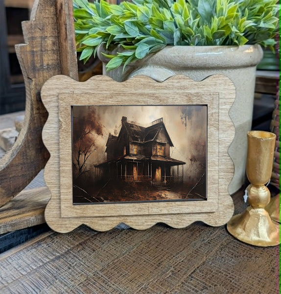 Scallop Halloween Haunted House Framed Canvas Art