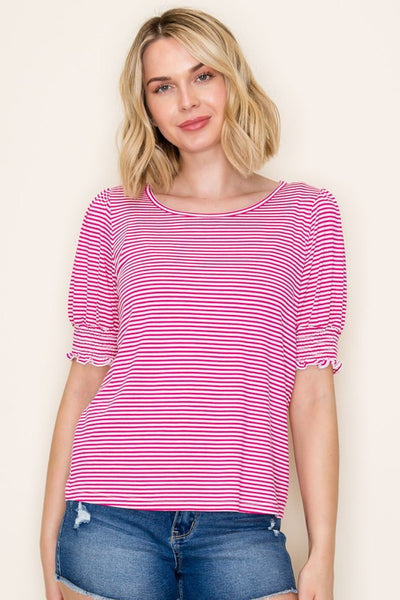 Jenny Smocked Hem Pinstriped Top