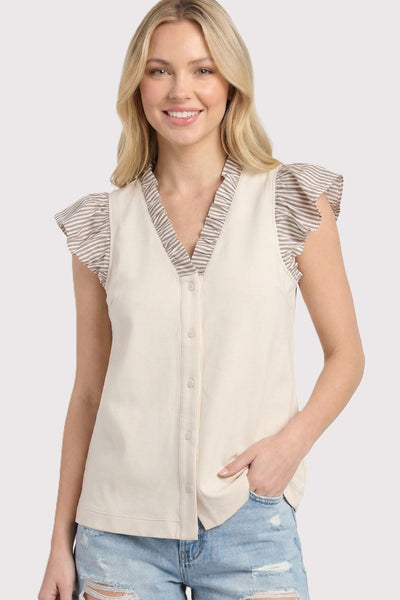 Frilled Neck Button Down Scuba Top