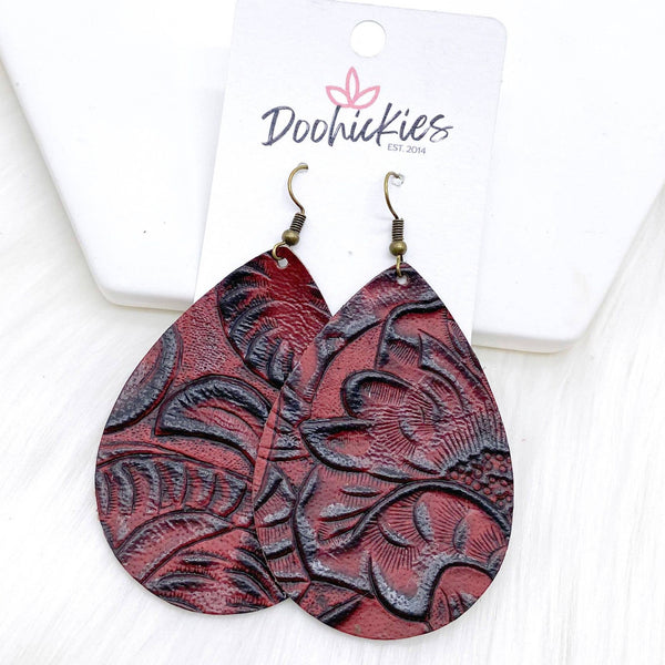 Cowgirl Swag Collection - Western Earrings: Burgundy Embossed / 1.5"