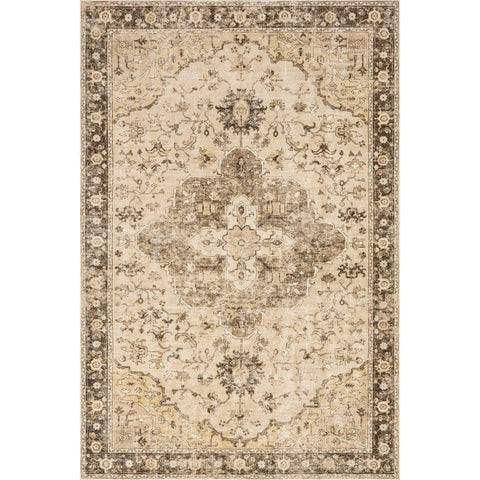 Amaryllis Medallion Machine Washable Area Rug: Brown / 2' 6" x 8'