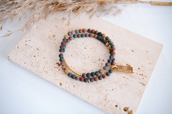 Genuine Gemstone and Gold Double Wrap Bracelet: Blue Sodalite