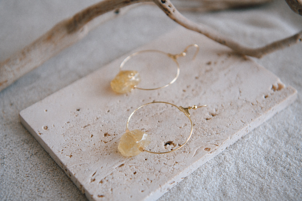 Gemstone Rock and Gold Plated Hoop Earring  (Copy): Citrine