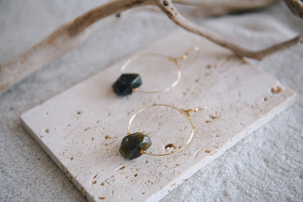 Gemstone Rock and Gold Plated Hoop Earring  (Copy): Citrine