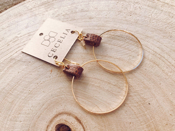 Private Label Lightweight Leather and Gold Plated Hoops: Natural