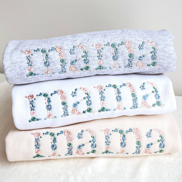 Oatmeal Floral Mama Embroidered Crewneck Sweatshirt