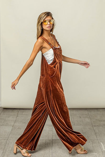 Karen Wide Leg Velvet Overalls