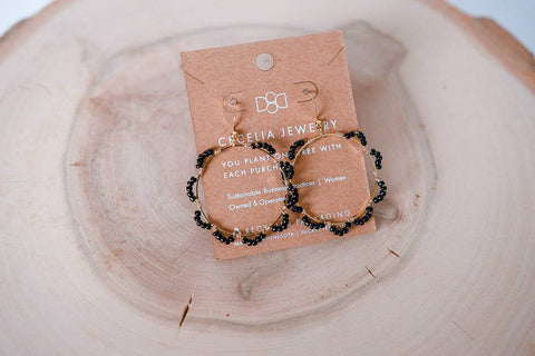 Frosted Jet Seed Bead Hoops