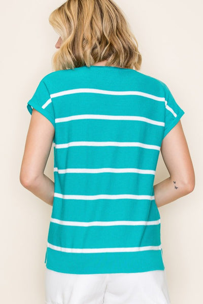 Lacy Striped V-Neck Top