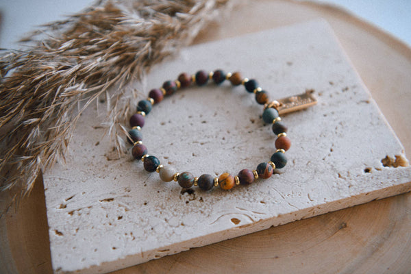 Genuine Gemstone and Gold Spacer Bead Bracelets : Artistic Jasper