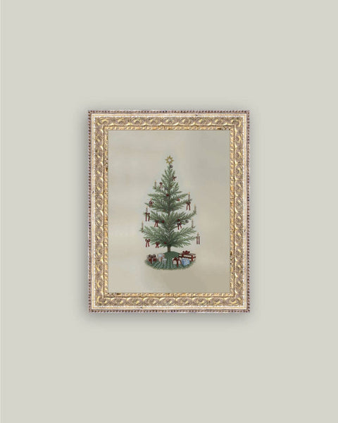 Vintage Tree with Bows Framed Antique Art: 12x16