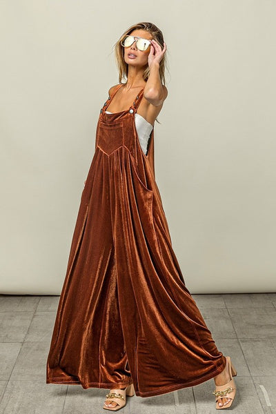 Karen Wide Leg Velvet Overalls