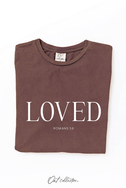 LOVED ROMANS 5:8 Graphic Top: ROSE