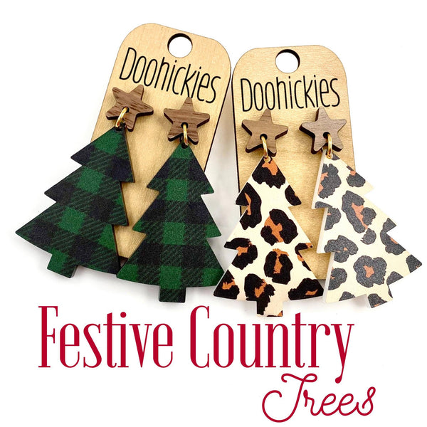 Green Buffalo Plaid Tree Earrings