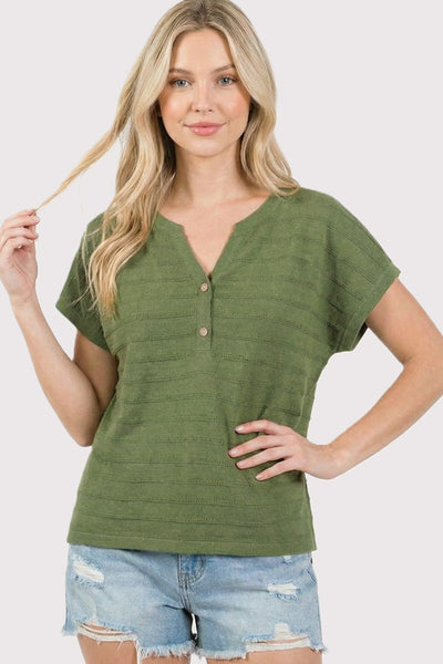 Cora Half Button Pointelle Top