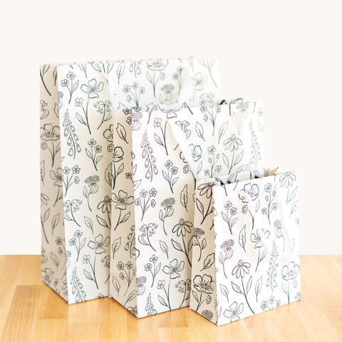 Ivory Pressed Floral Gift Bag: Extra Small