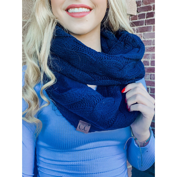 Denim Cable Knit CC Infinity Scarf