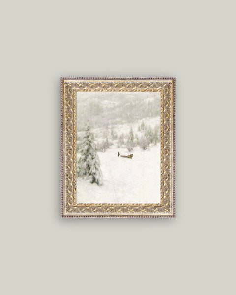 Winter Landscape Framed Antique Art: 16x12