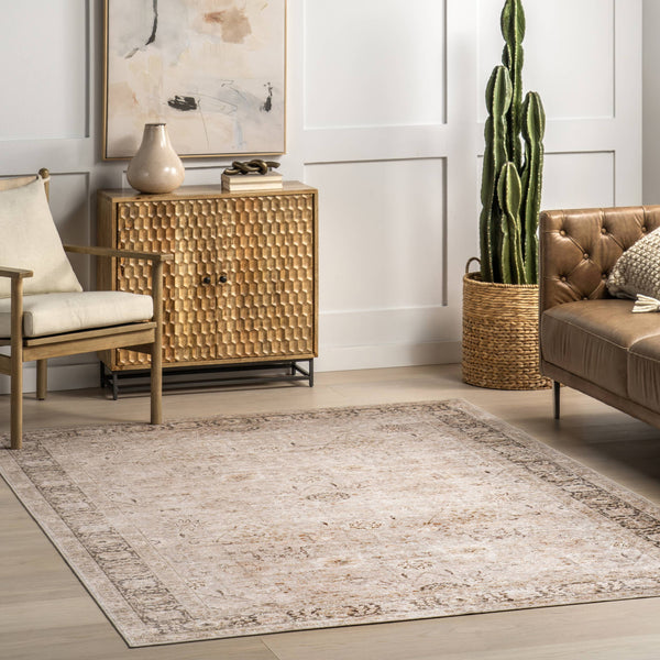 Bayberry Spill Proof Vintage Machine Washable Area Rug: Brown / 3' x 5'