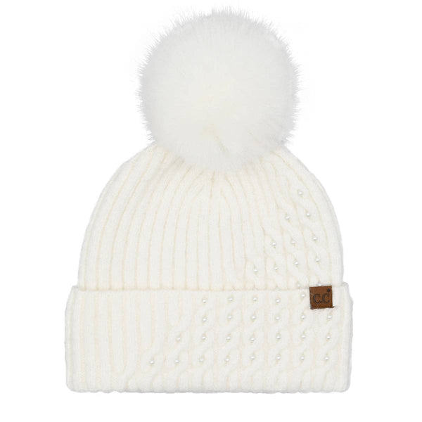 Pearl Cable Knit Beanie