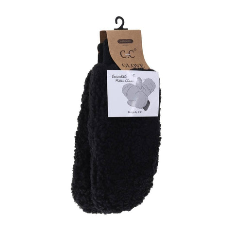 Fuzzy Sherpa Black Mittens