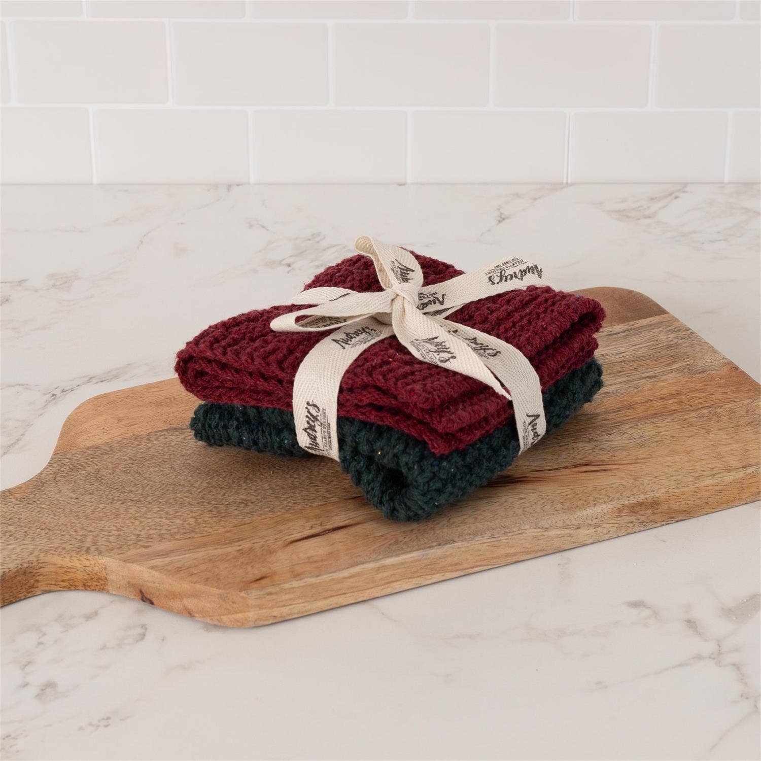 Knitted Dish Cloth Set - Red And Green (Pk/02 Ast)