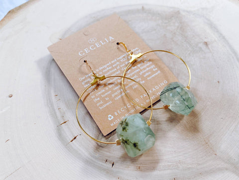 Green Quartz Hoops