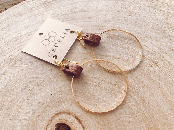 Leather and Gold Plated Hoops