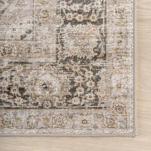 Bayberry Spill Proof Vintage Machine Washable Area Rug: Brown / 3' x 5'