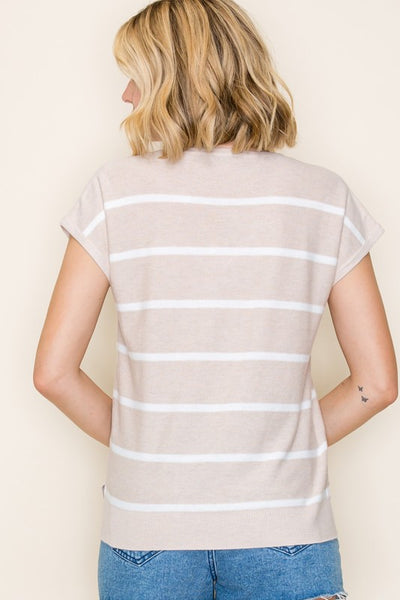 Lacy Striped V-Neck Top