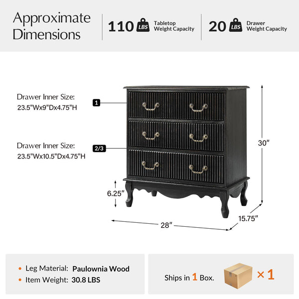 Cedar 3-Drawer Nightstand: Charcoal